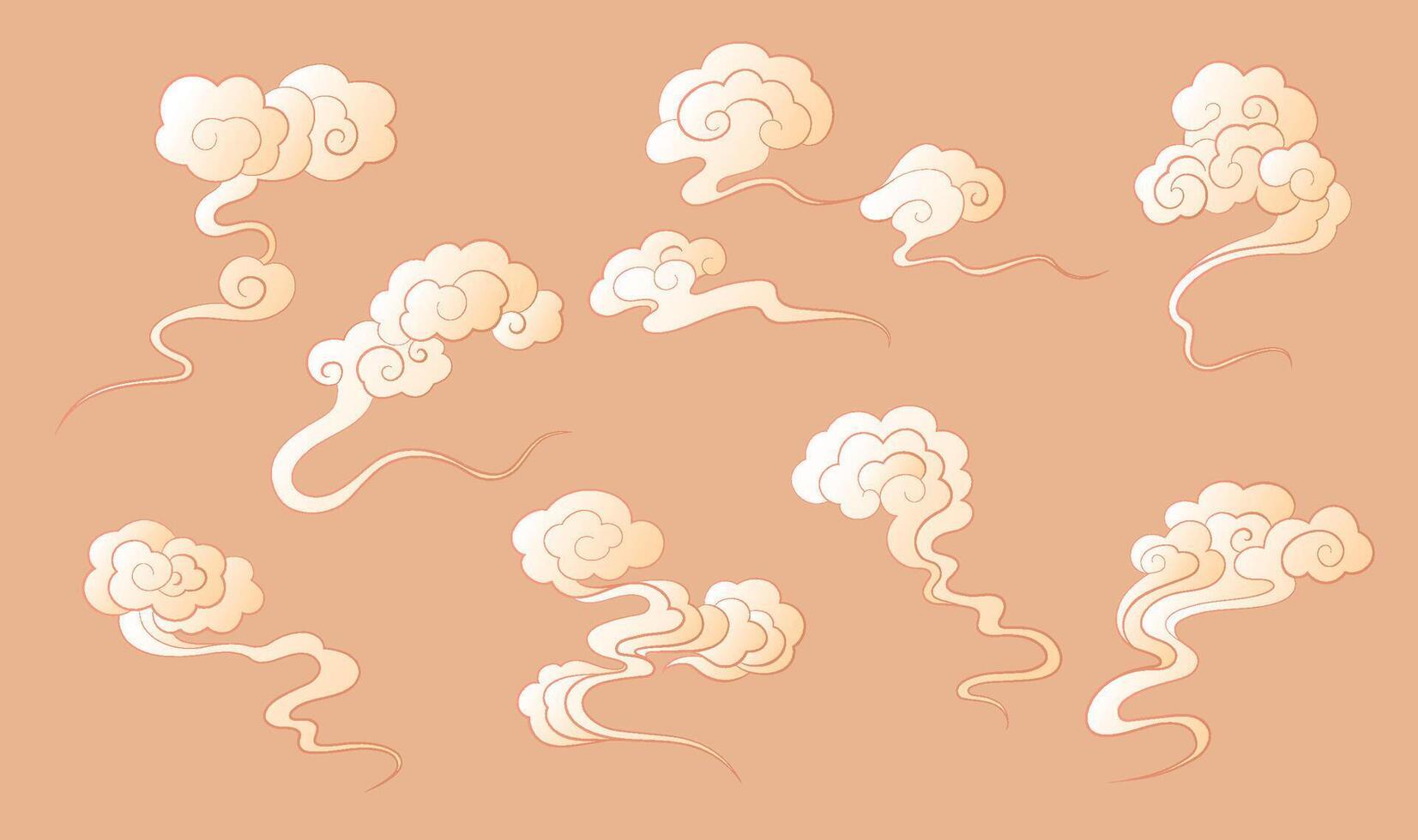 Collection of moire illustration elements in Chinese style vector