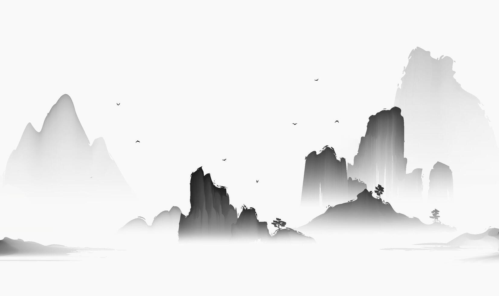 Horizontal watercolor ink painting art illustration landscape vector