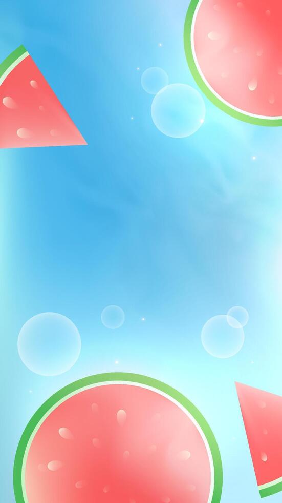 Summer vertical illustration with a blue background and a watermelon vector