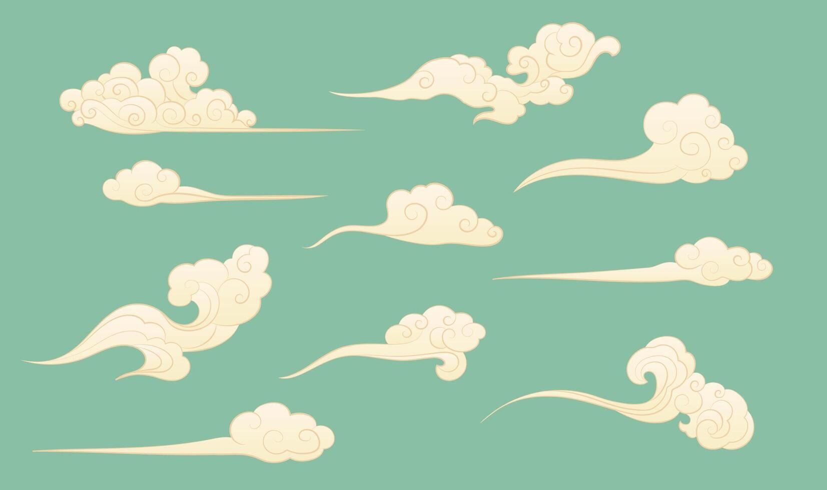 Collection of moire design elements in Chinese style vector