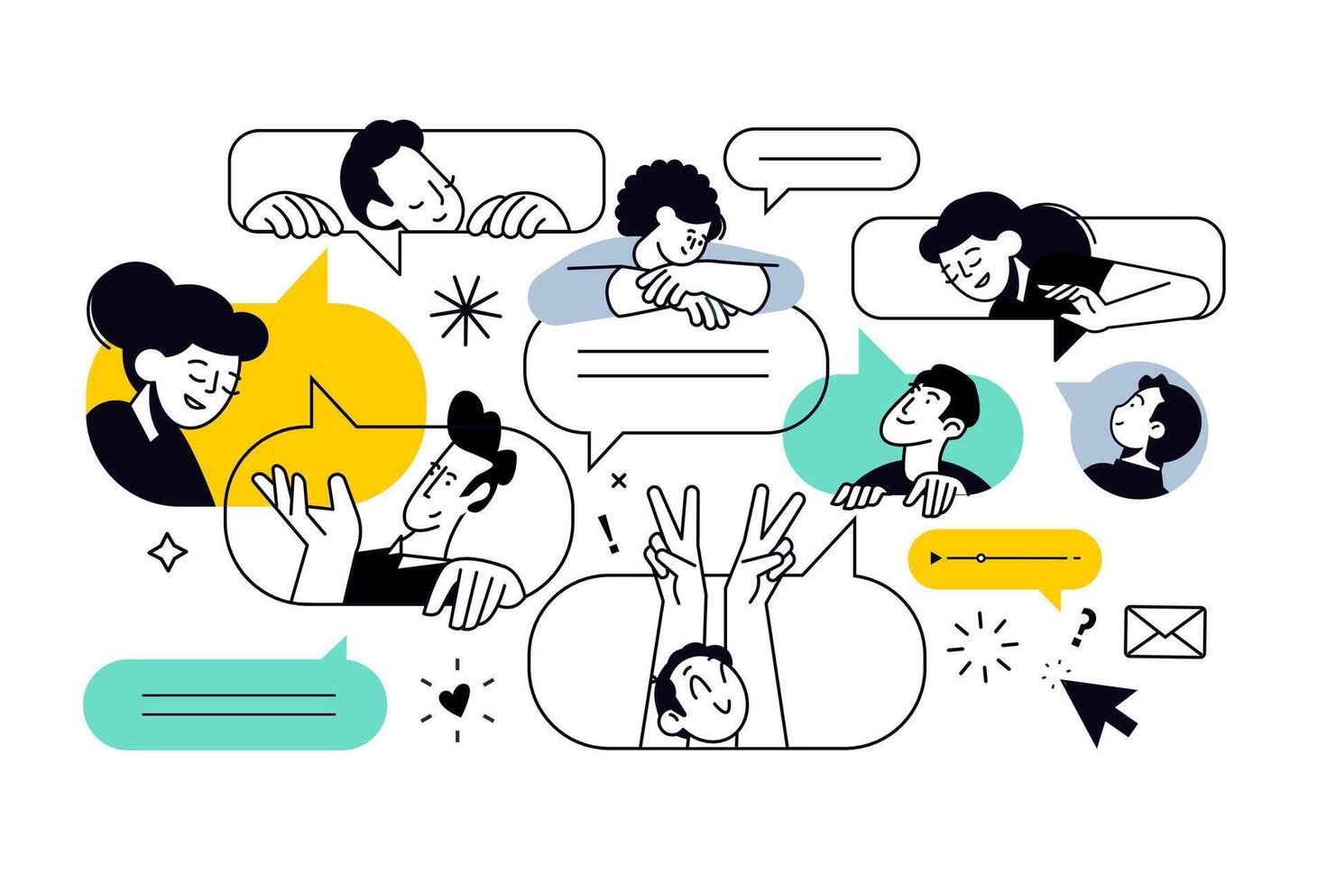 illustration of community, social media, communication, chatting. Concept for web banner, social media banner, business presentation, marketing material. vector