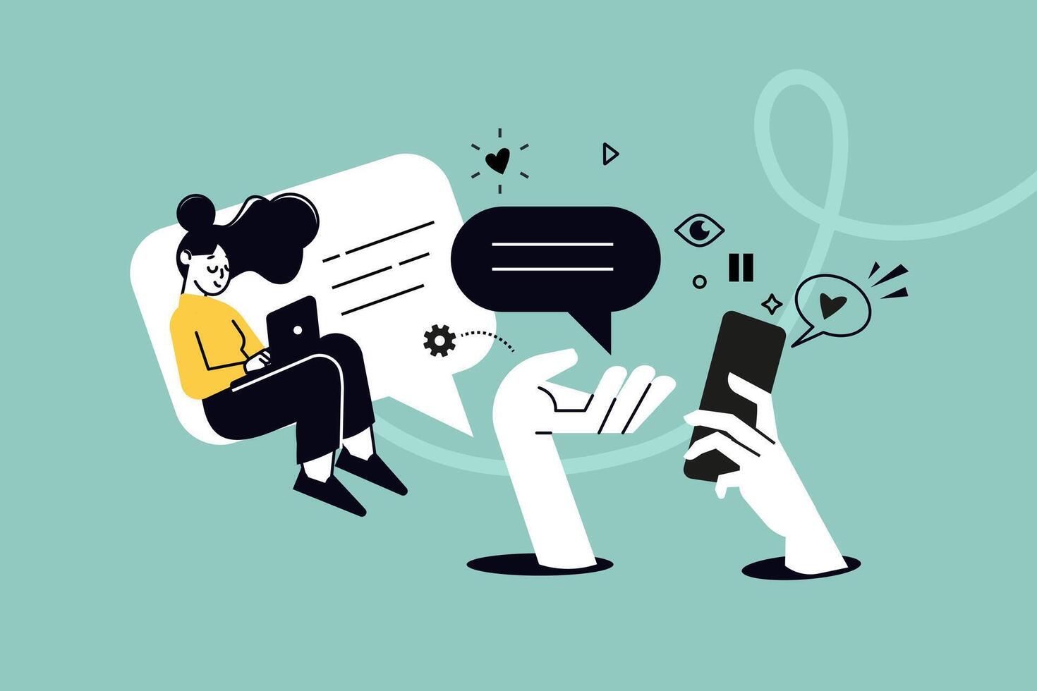 Creative illustration of communication, social media, mobile and internet services. concept for web banner, social media banner, business presentation, marketing material. vector
