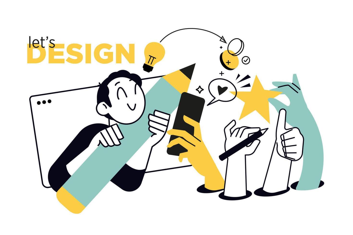 Lets design. illustration for web banner, social media banner, business presentation, marketing material. vector