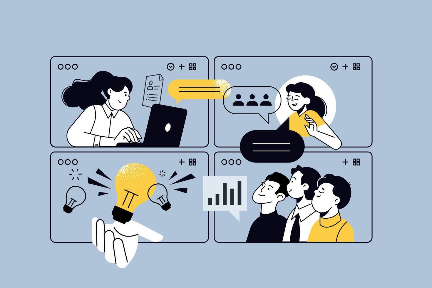 Creative illustrations of human resources, career, startup, conference call, management. concepts for web banner, social media banner, business presentation, marketing material. vector