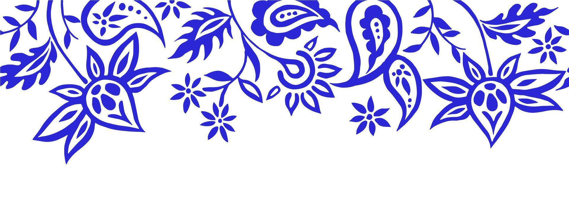 Seamless frame with oriental paisley pattern in blue color vector