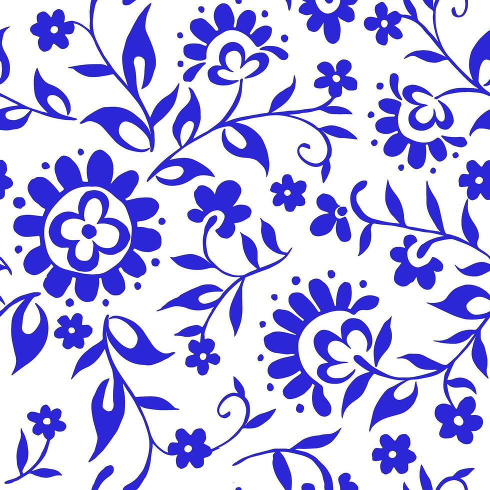 Seamless pattern with blue ornament. Folk print vector