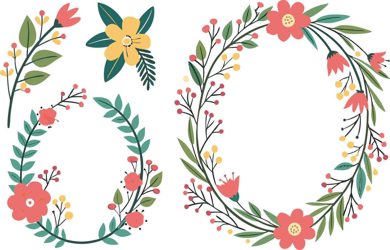 Colorful Floral Frames and Wreaths Illustrations vector