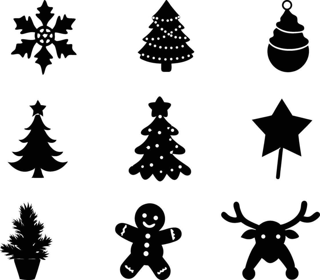 Holiday Silhouettes Merry and Bright Illustration Set vector