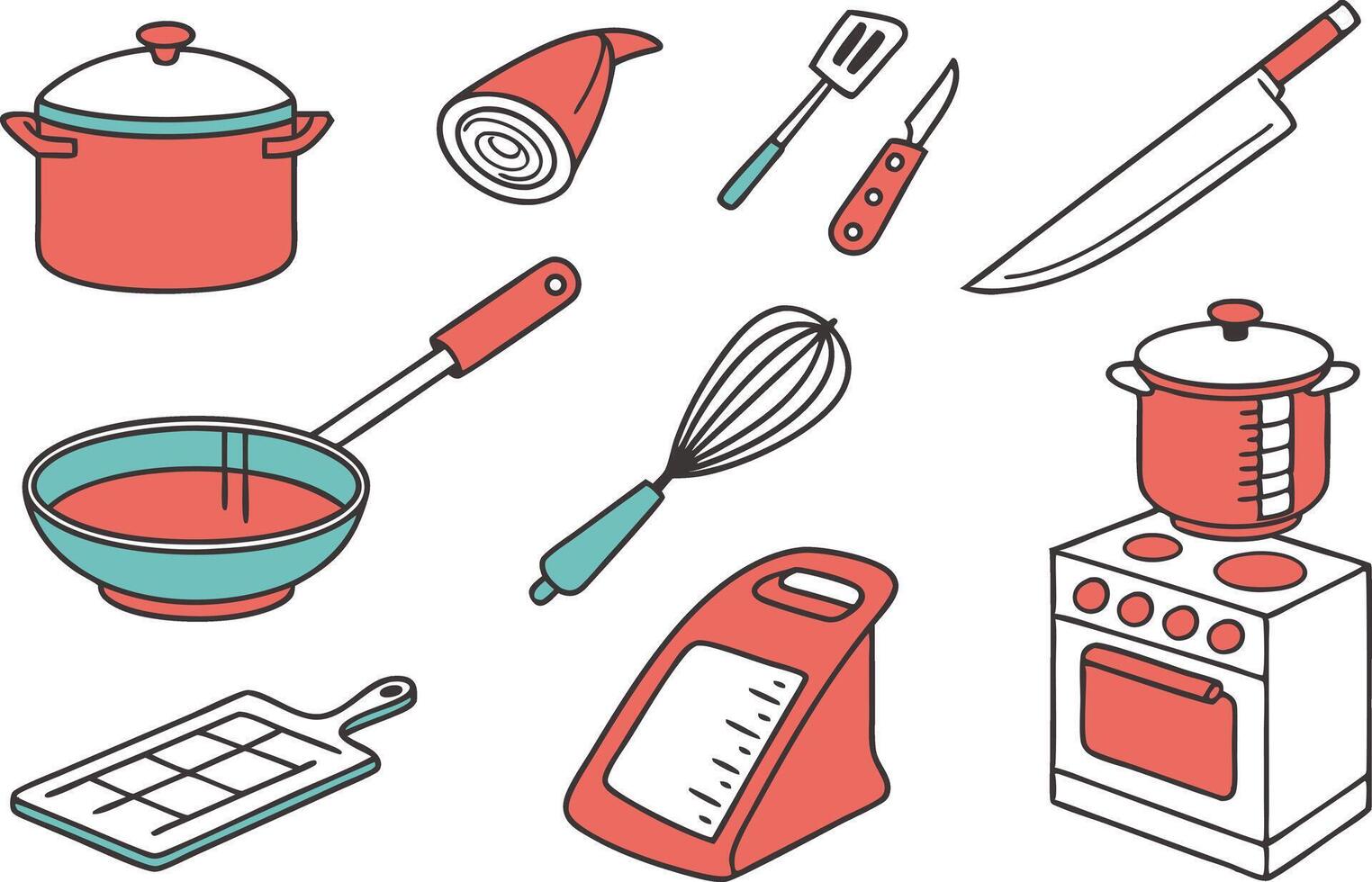 Colorful Cooking and Kitchen Tools Icons Illustrations vector
