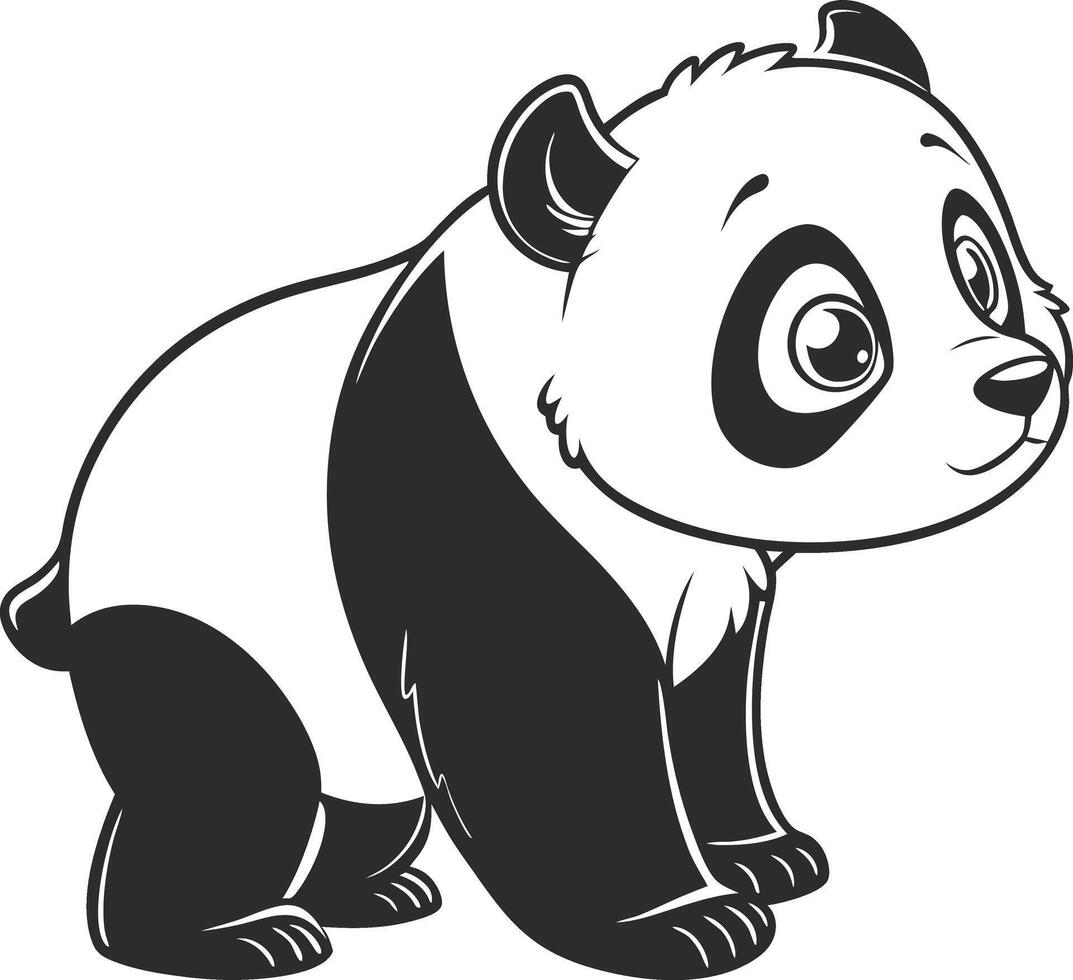 Black Silhouette of Baby Panda in Cartoon Art vector