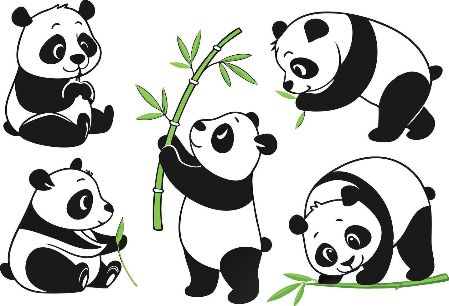 Cartoon Panda Poses Eating Bamboo for Prints vector