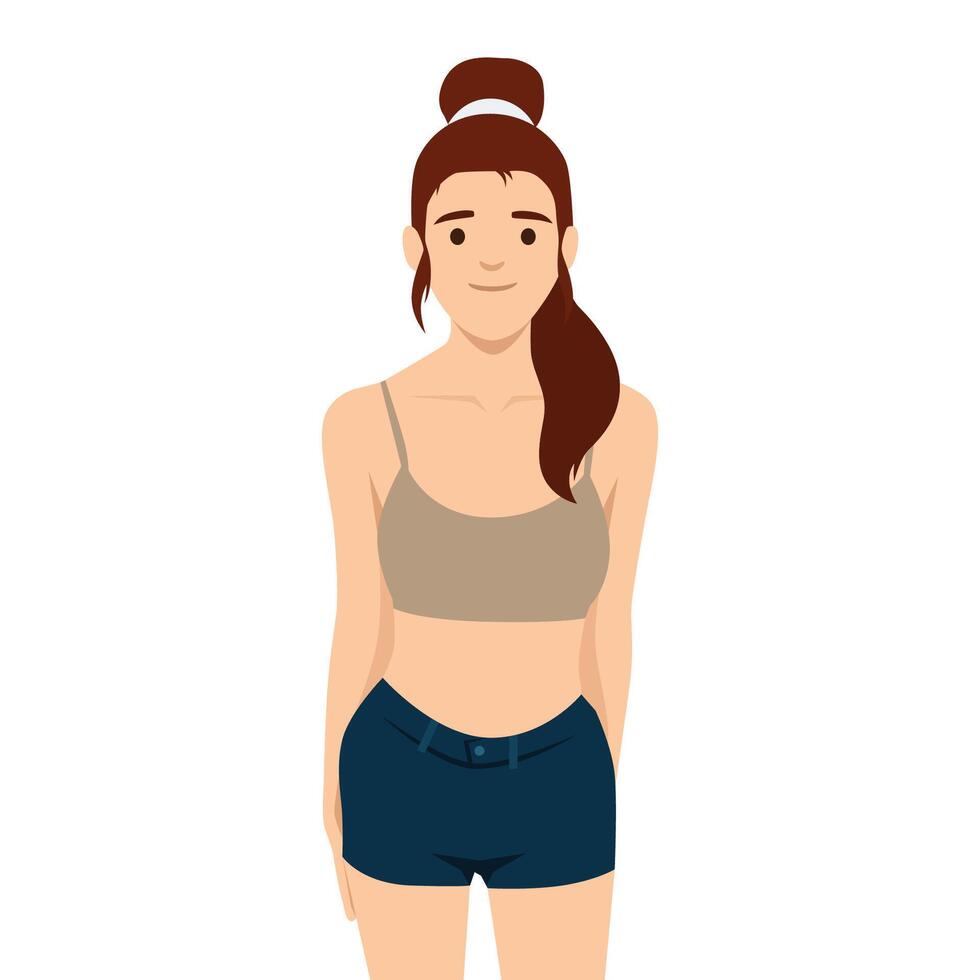 Casual Summer Look with Tank Top and Shorts. vector