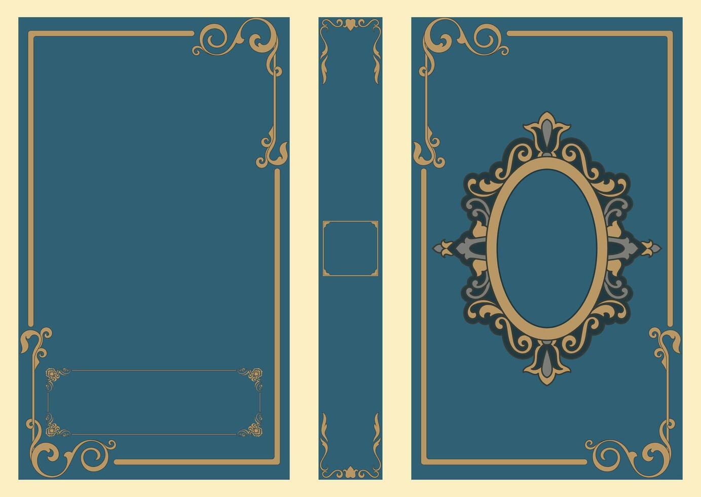 Vintage book cover, gold border decoration of old book, book cover template vector