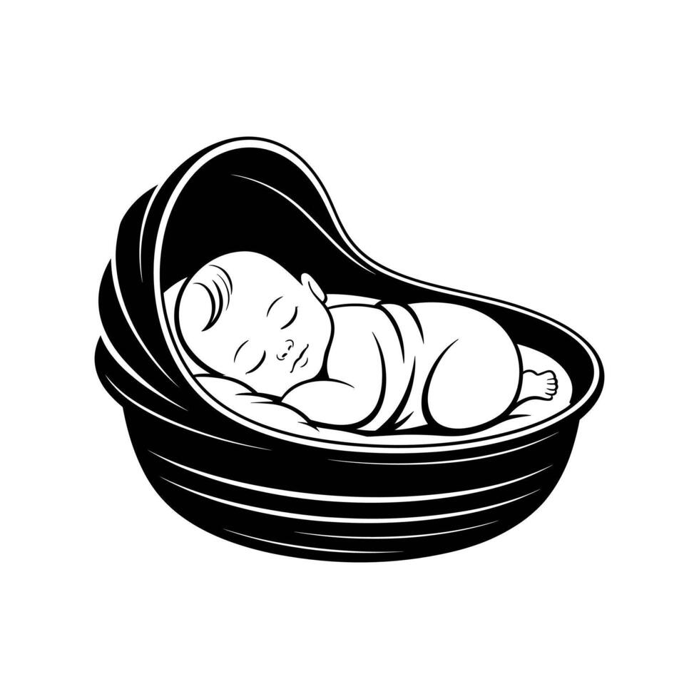 Sleepy Newborn A serene newborn peacefully rests in a cozy bassinet, embracing the sweet innocence of infancy. vector
