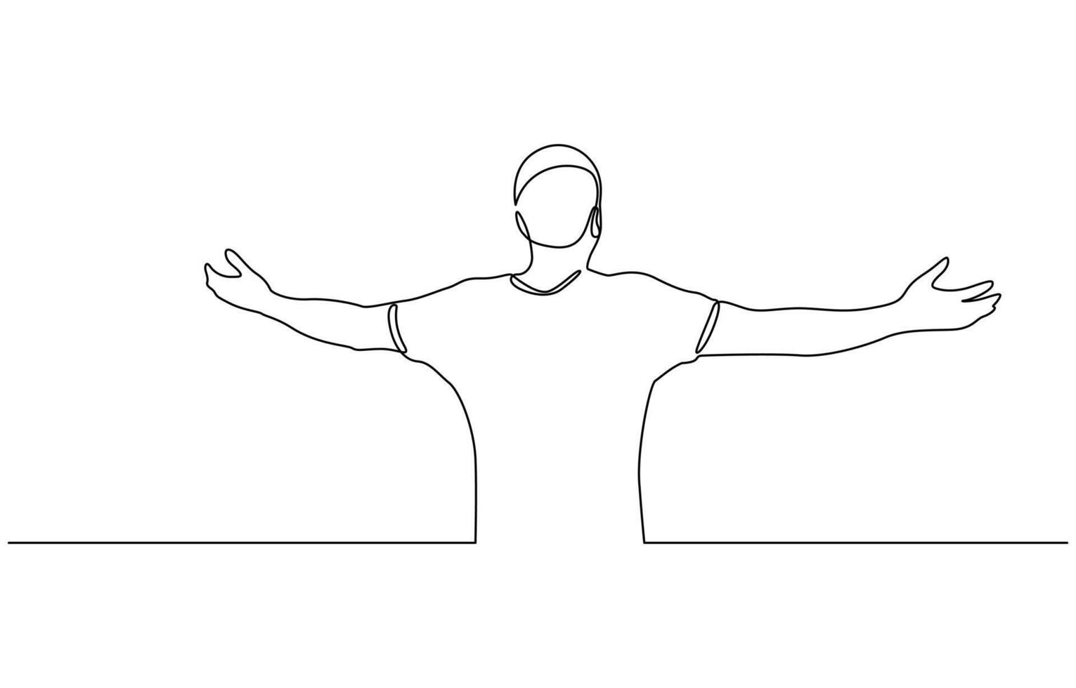 Continuous line drawing of happy man open hand palm feel free line art draw. vector