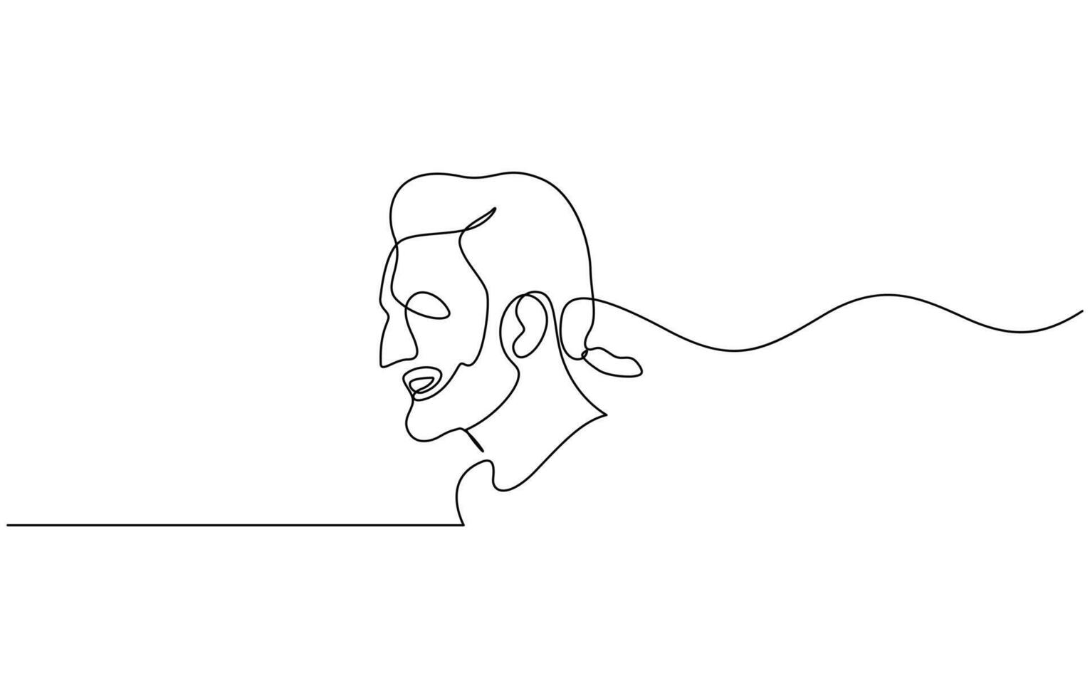 Continuous one line drawing of man portrait. Hairstyle adult man portrait with beard and mustache. Fashionable men's style illustration pro design. vector