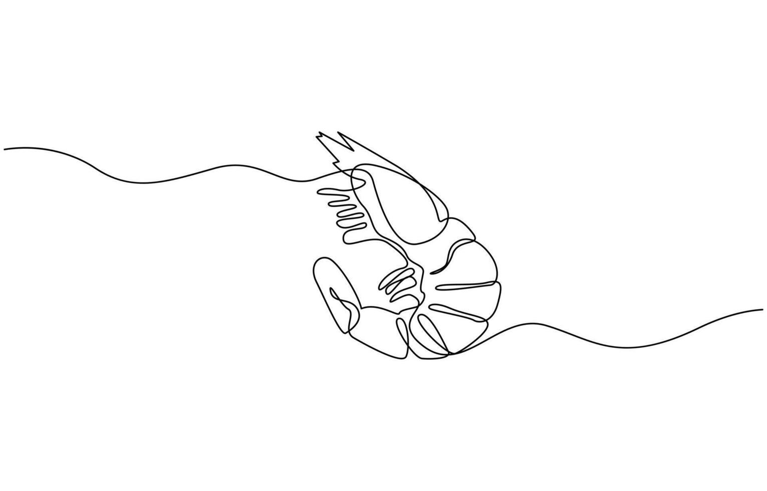 One continuous line drawing of fresh shrimp for seafood logo identity, Shrimp in one line drawing. Sea food pro illustration vector