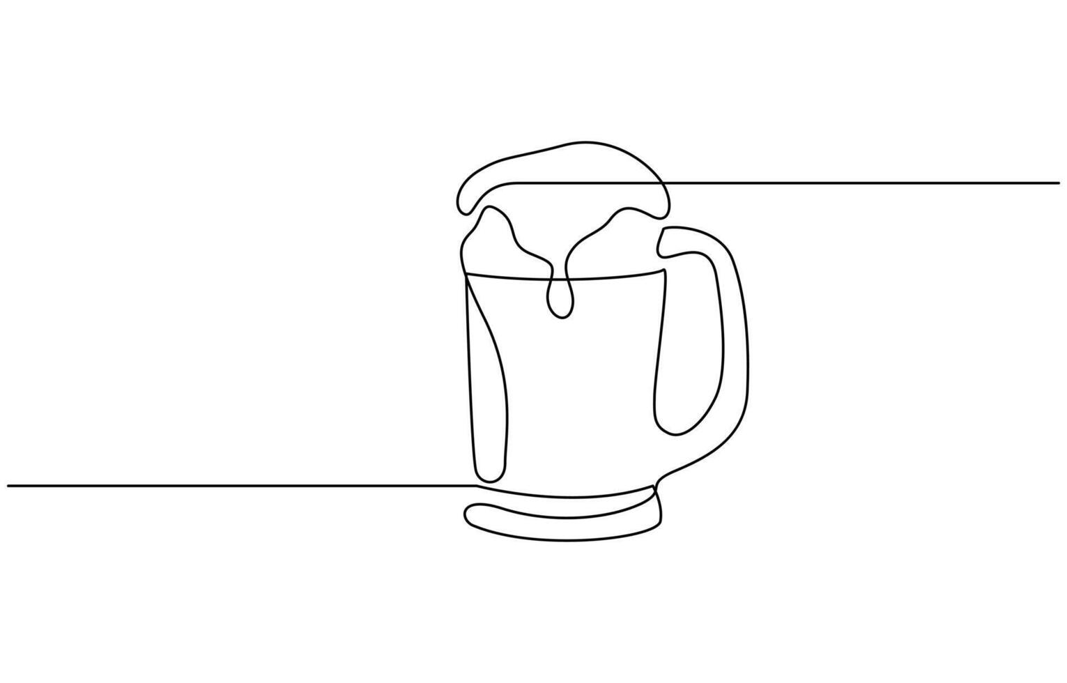 Continuous one line drawing of beer glass with foam. Craft drink alcohol ale in simple linear style. ontinuous one line drawing of beer in a glass, outline. vector