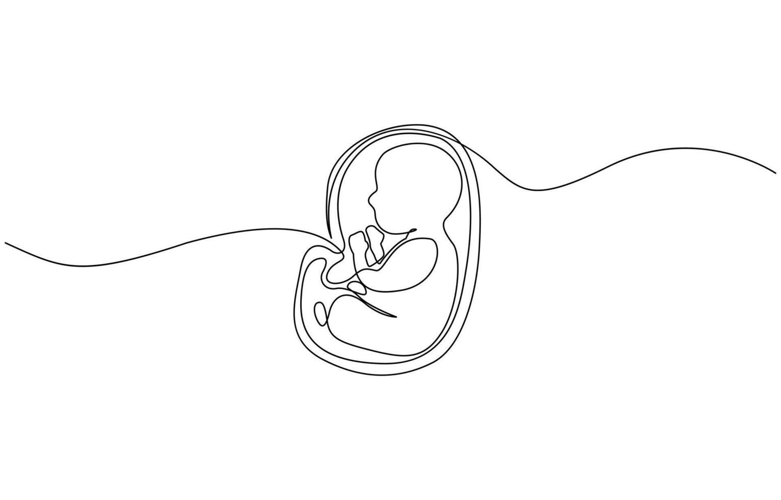 Baby embryo in womb in one continuous line drawing. Healthy pregnancy and premature symbol in simple linear style. vector
