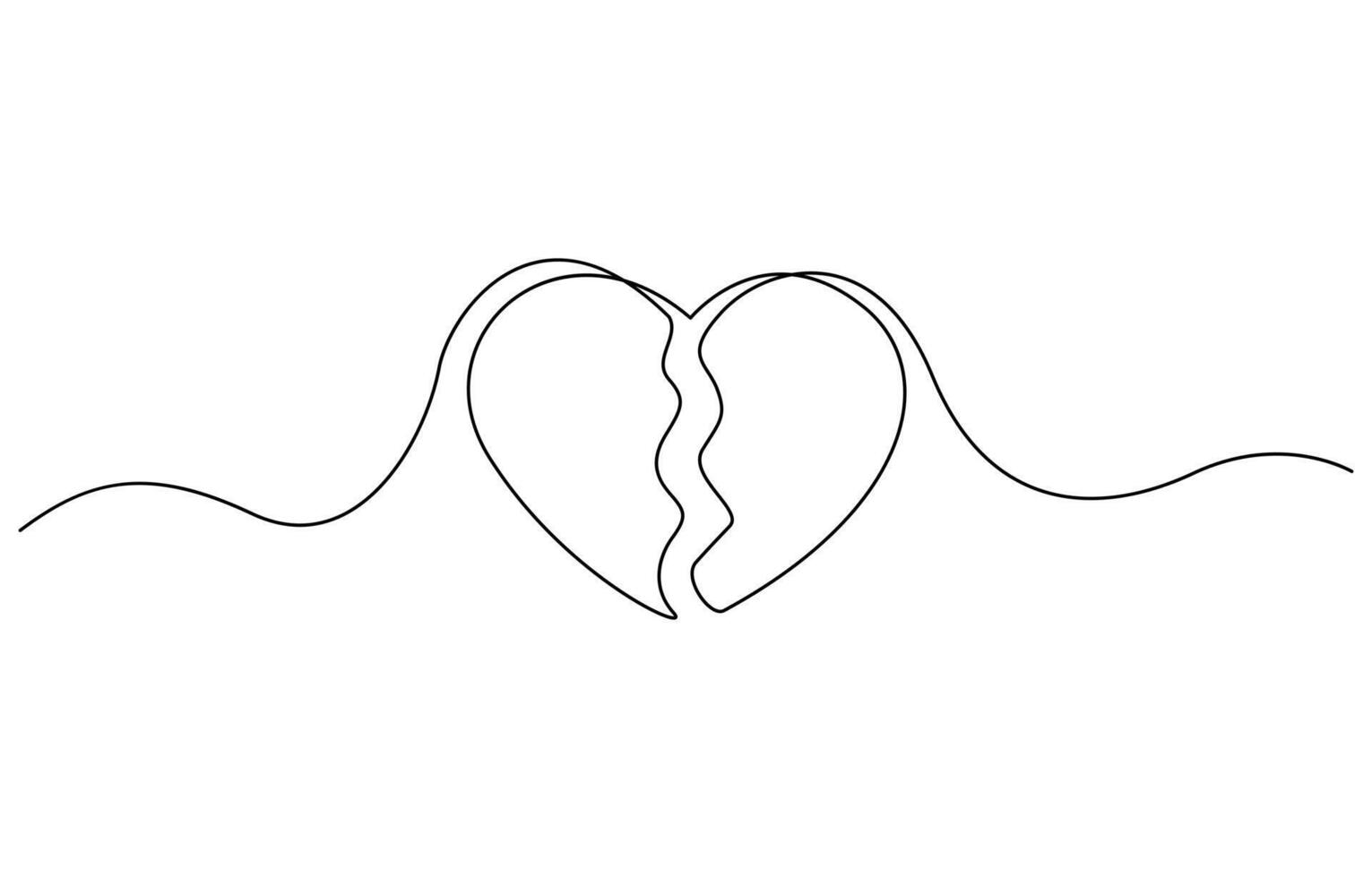 Continuous line drawing was heartbroken. Single line heart is broken, Heart is Broken One Line Minimal Art Draw. vector