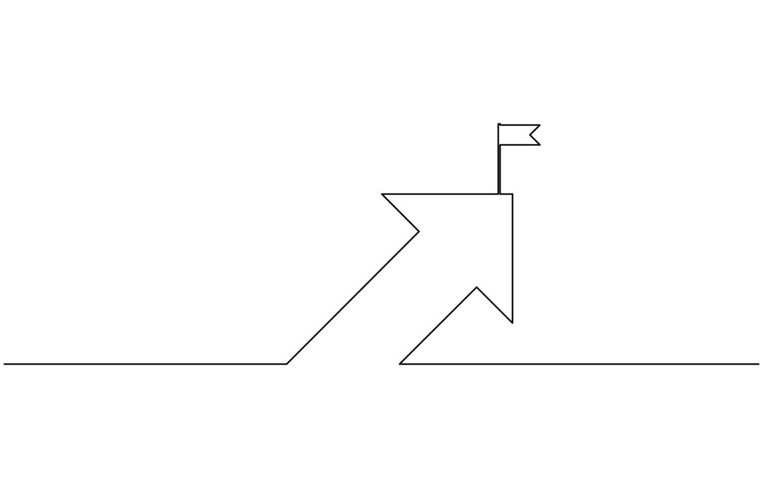 Continuous line drawing of graph icon business. Arrow up with a flag, Increasing business graph data. Growing graph in continuous one line drawing style, Editable stroke. vector