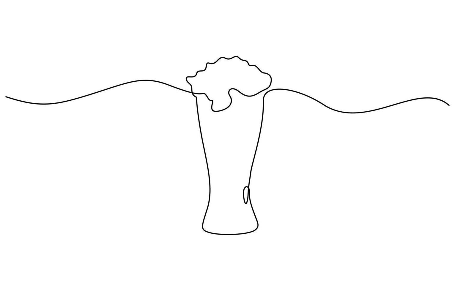 Continuous one line drawing of beer glass with foam. Craft drink alcohol ale in simple linear style. ontinuous one line drawing of beer in a glass, outline style illustration vector