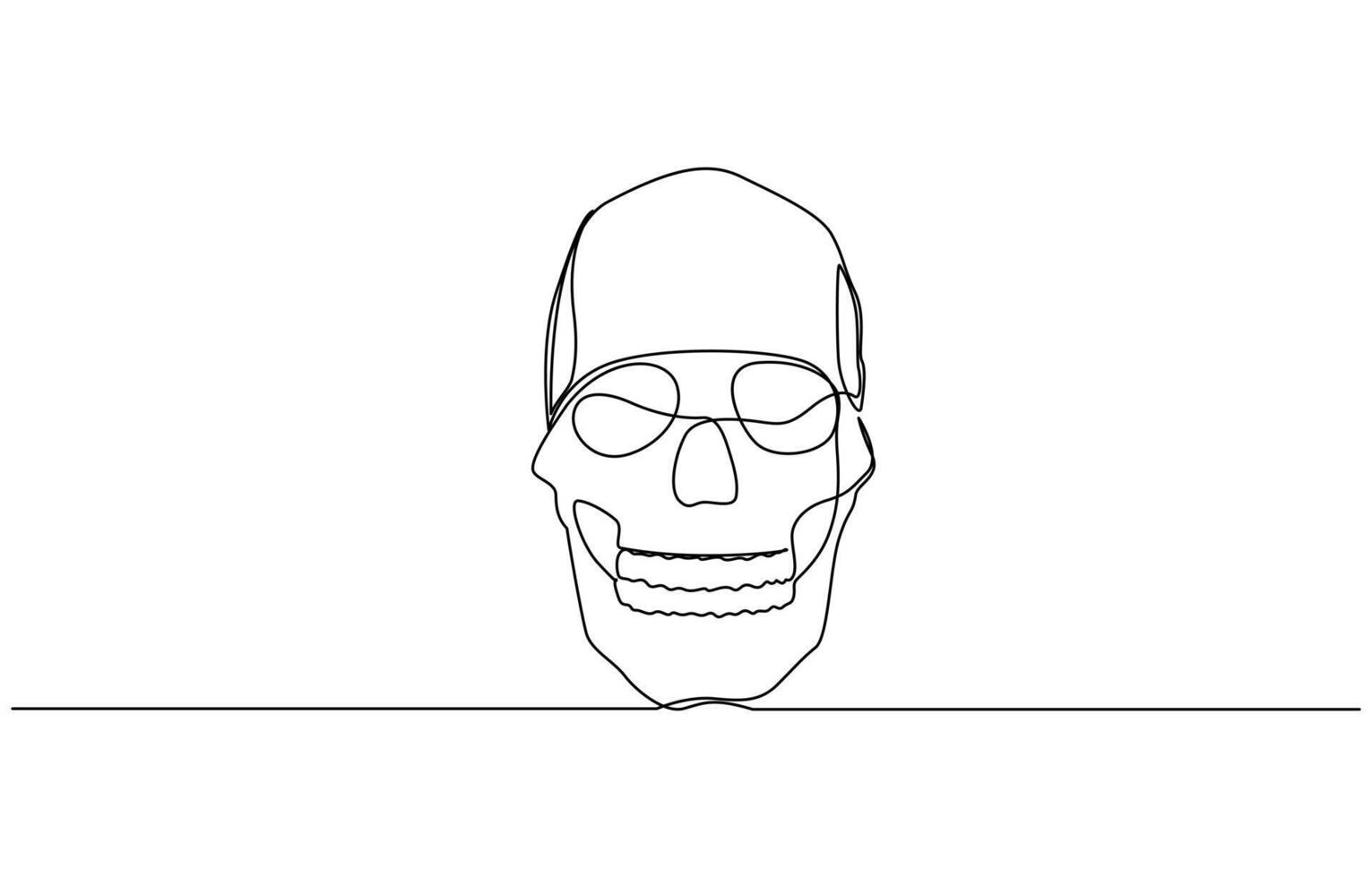 Continuous one line human anatomical skull, Minimalist cranium sketch doodle. One line art scull icon illustration. vector