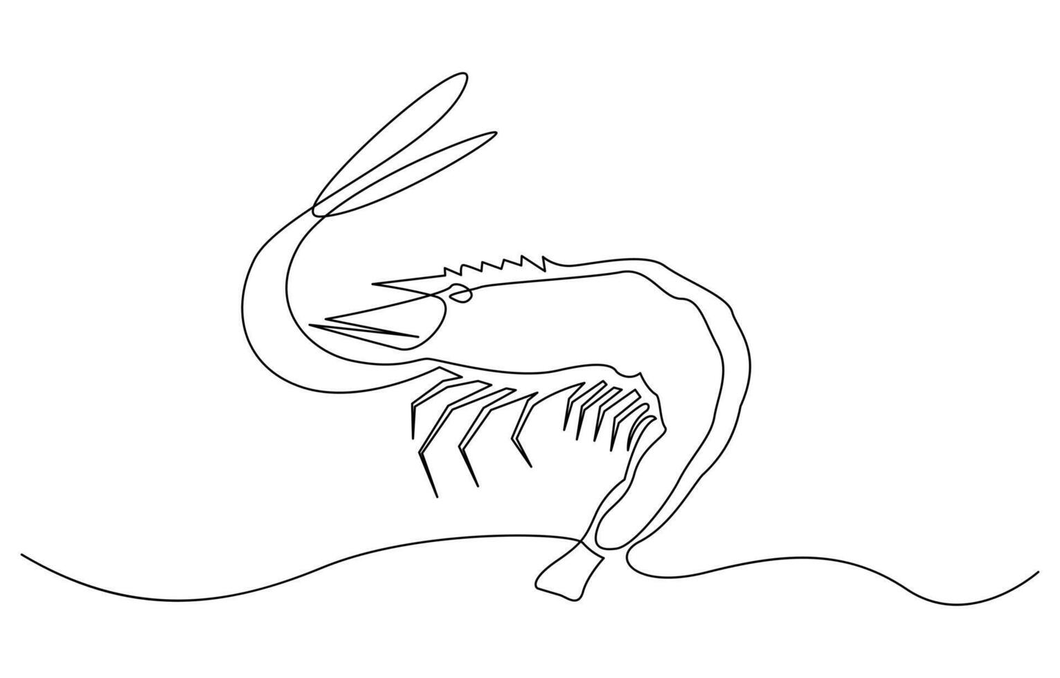 One continuous line drawing of fresh shrimp for seafood logo identity, Shrimp in one line drawing. Sea food pro illustration. vector
