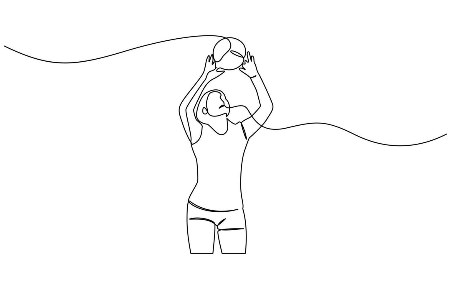 Continuous one line volleyball player woman jumps to throw the ball, Single continuous line female professional volleyball player vector