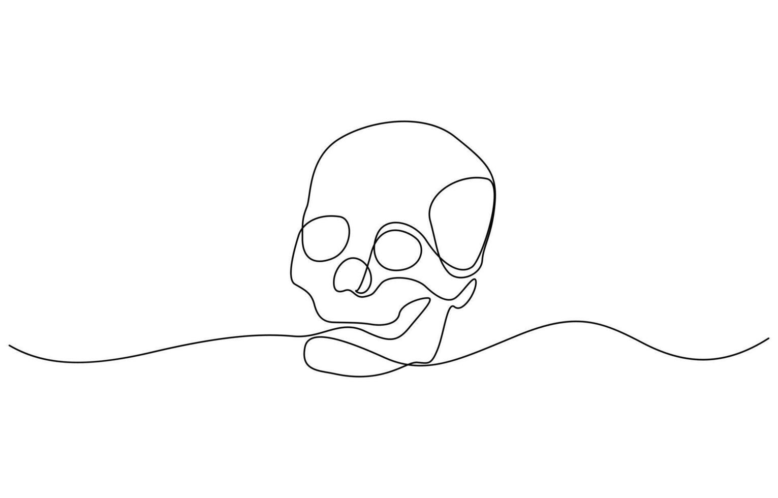 Continuous one line human anatomical skull, Minimalist cranium sketch doodle. One line art scull icon illustration design. vector