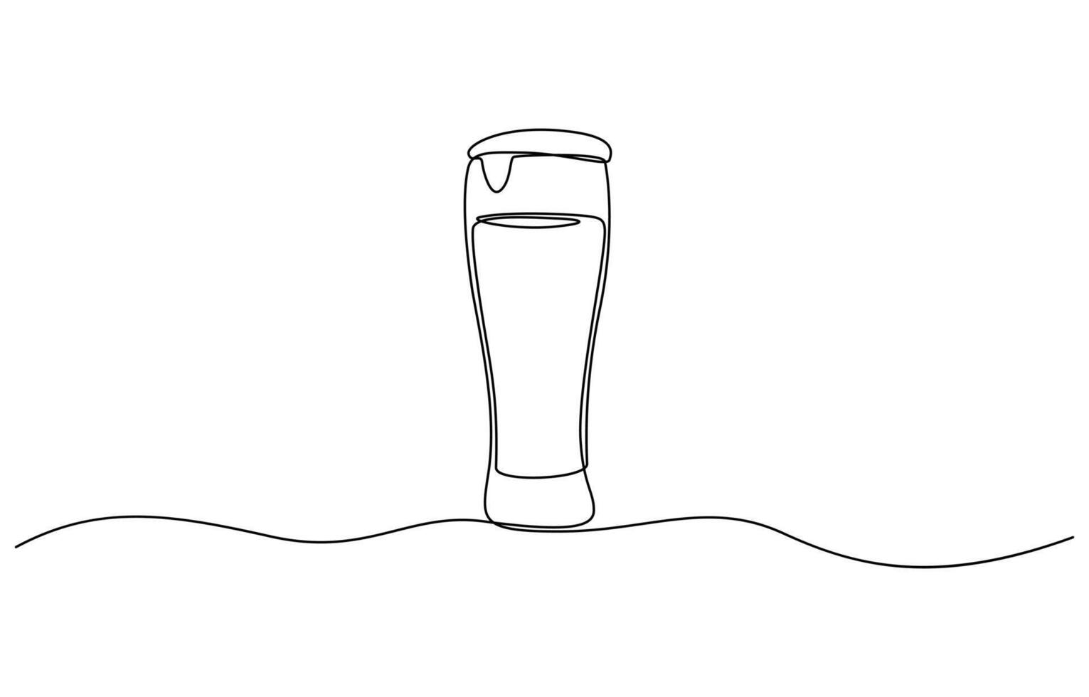 Continuous one line drawing of beer glass with foam. Craft drink alcohol ale in simple linear style, ontinuous one line drawing of beer in a glass, outline style pro illustration. vector