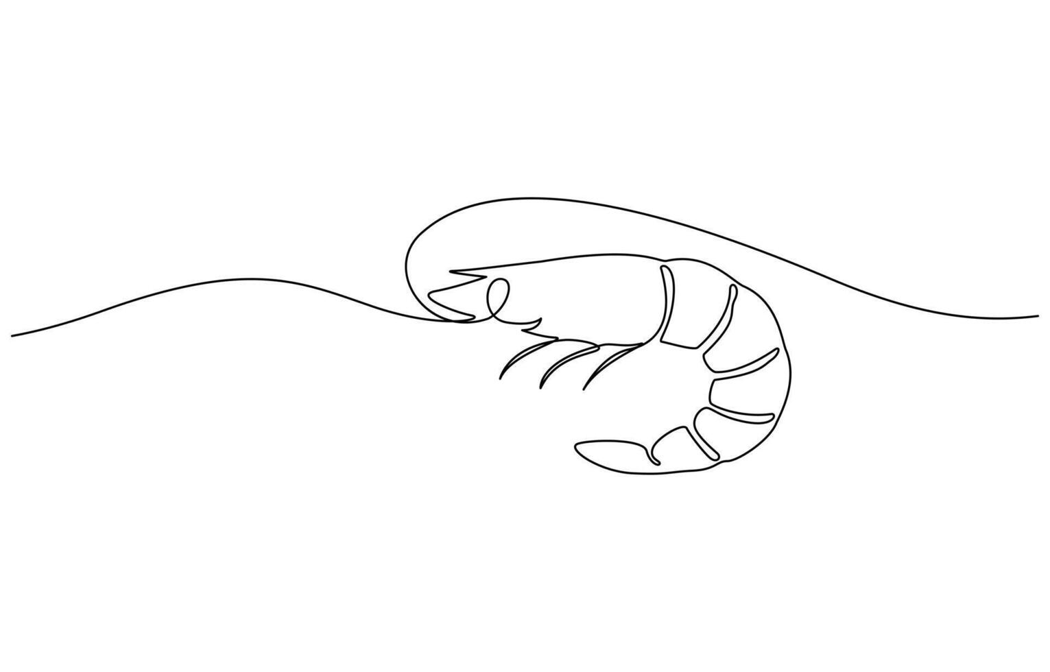 One continuous line drawing of fresh shrimp for seafood logo identity, Shrimp in one line drawing. Sea food pro illustration. Editable stroke vector