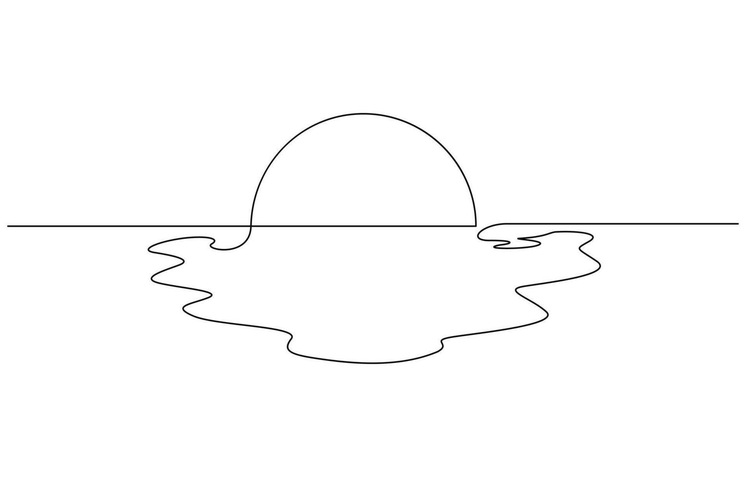 Sun on sea beach one black continuous line, sunset and sunrise outline, landscape with sun and beach in one line Sunset on beach, Sunset continuous one line art vector