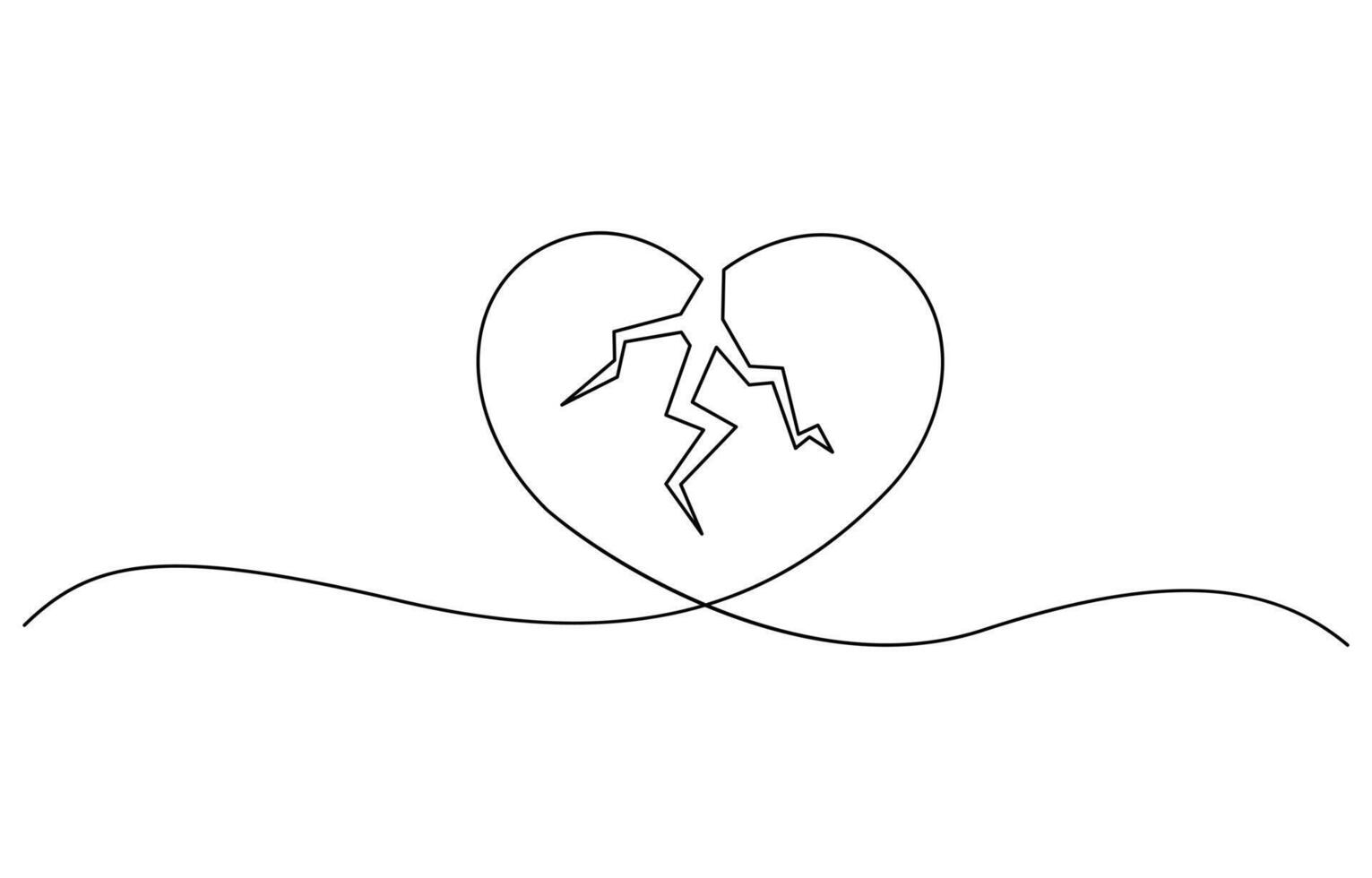 Continuous line drawing was heartbroken. Single line heart is broken, Heart is Broken One Line Minimal Art Draw vector
