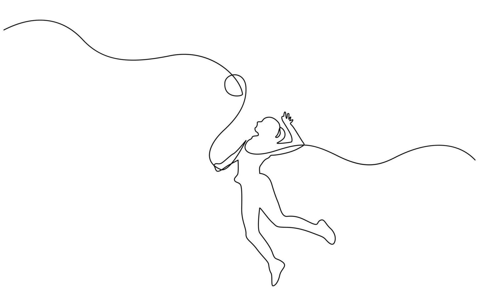 Continuous one line volleyball player woman jumps to throw the ball, Single continuous line female professional volleyball player play game line art. vector