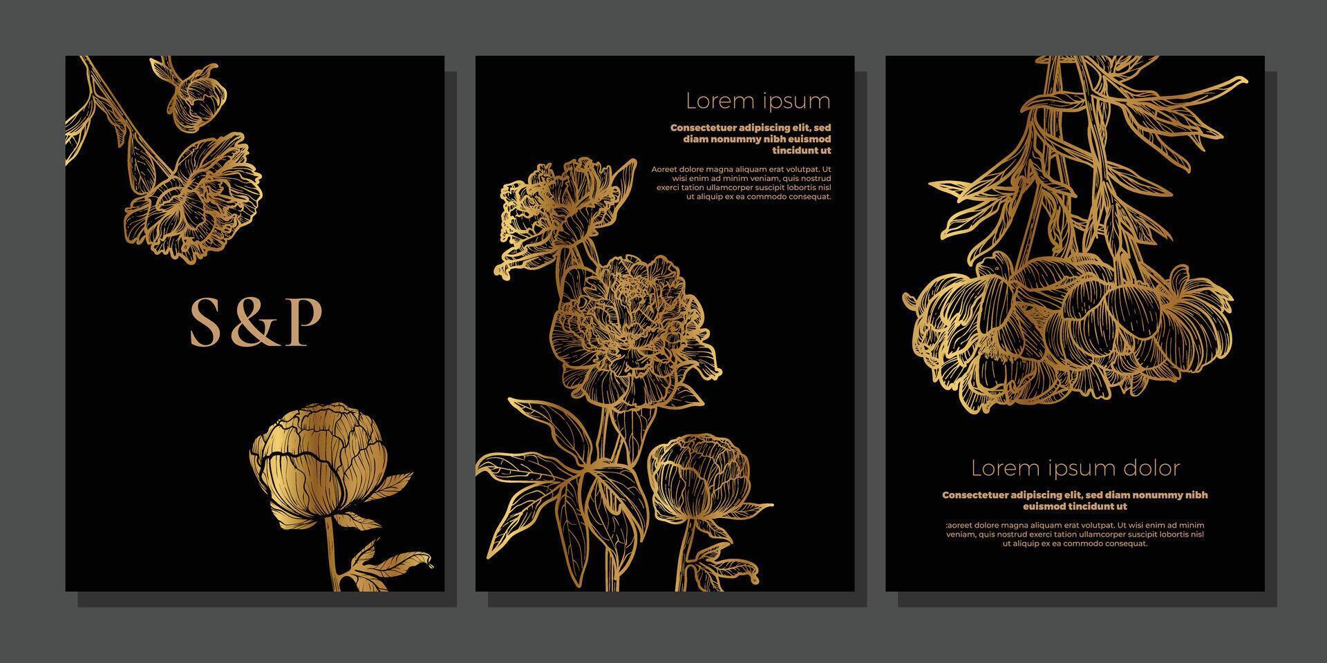 Wedding luxurious invitation card background . Elegant botanical flower decorate with gold line art texture template background. Design illustration for wedding and vip cover template, banner. vector