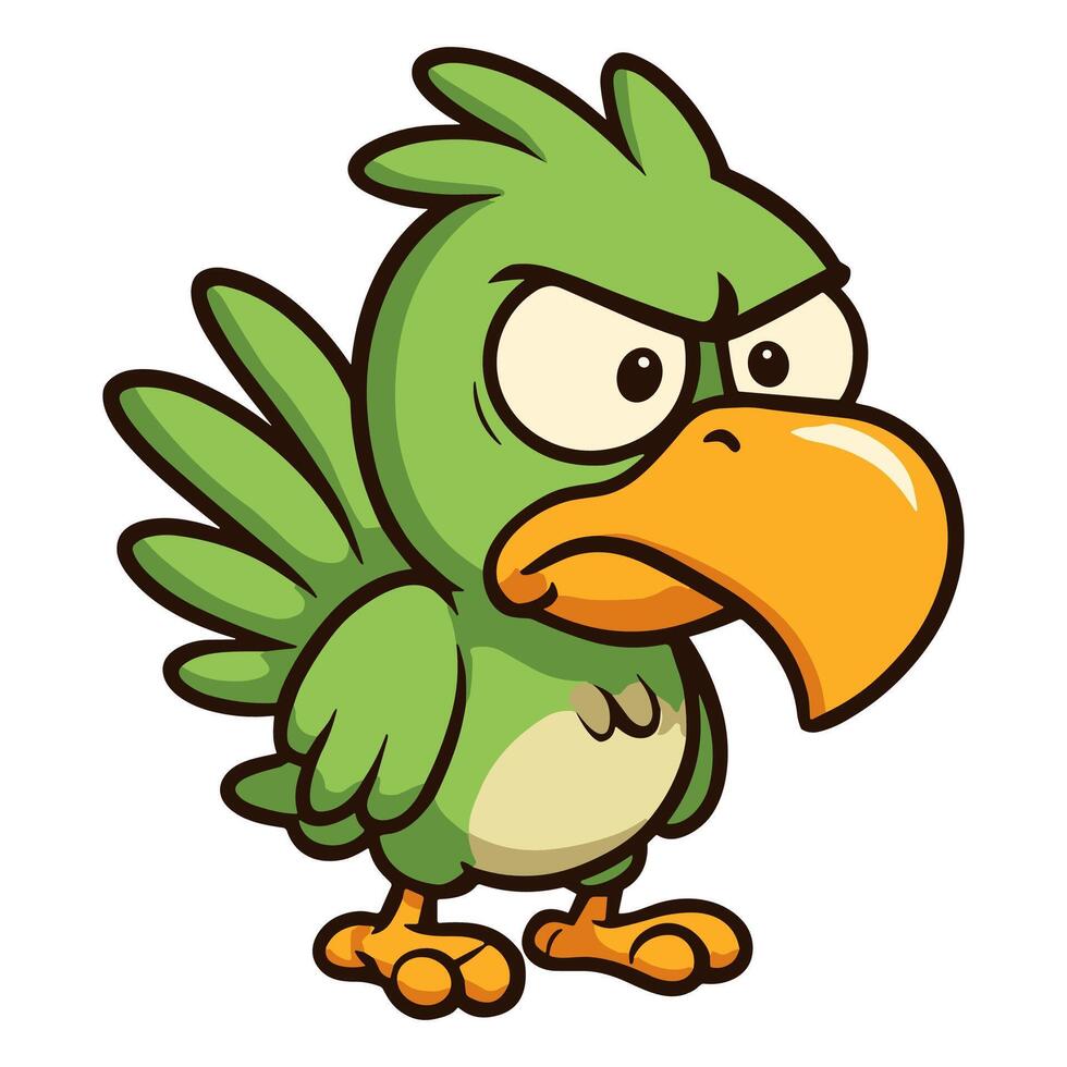 angry green bird cartoon stares grumpy expression vector