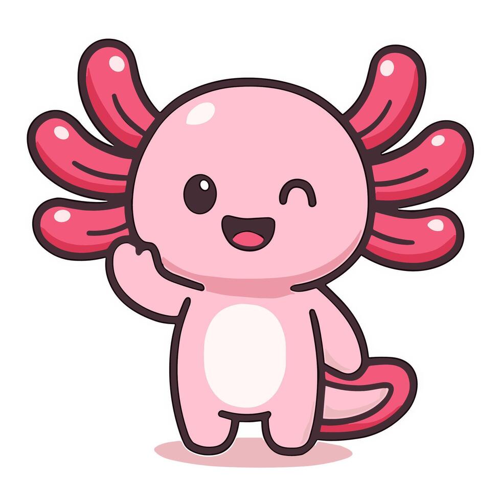 Axolotl Cartoon Cute Pink Salamander Mascot Smile Illustrations vector