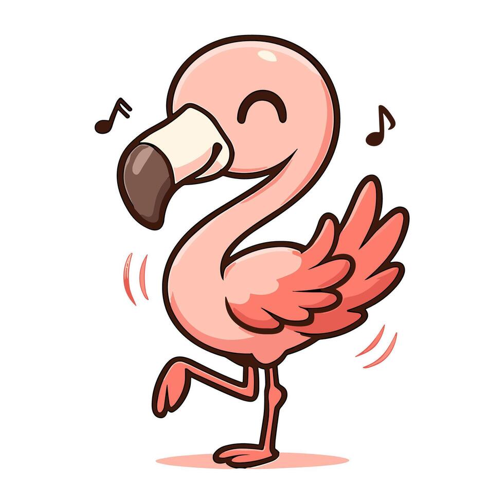 flamingo Cartoon dances with music notes around it vector