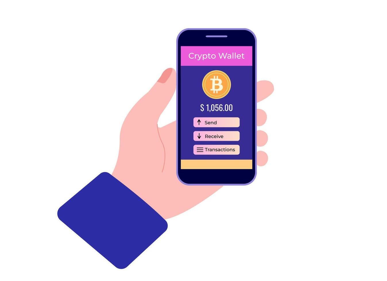 The Interface of a Cryptocurrency Wallet Application Accessible on a Smartphone Device vector