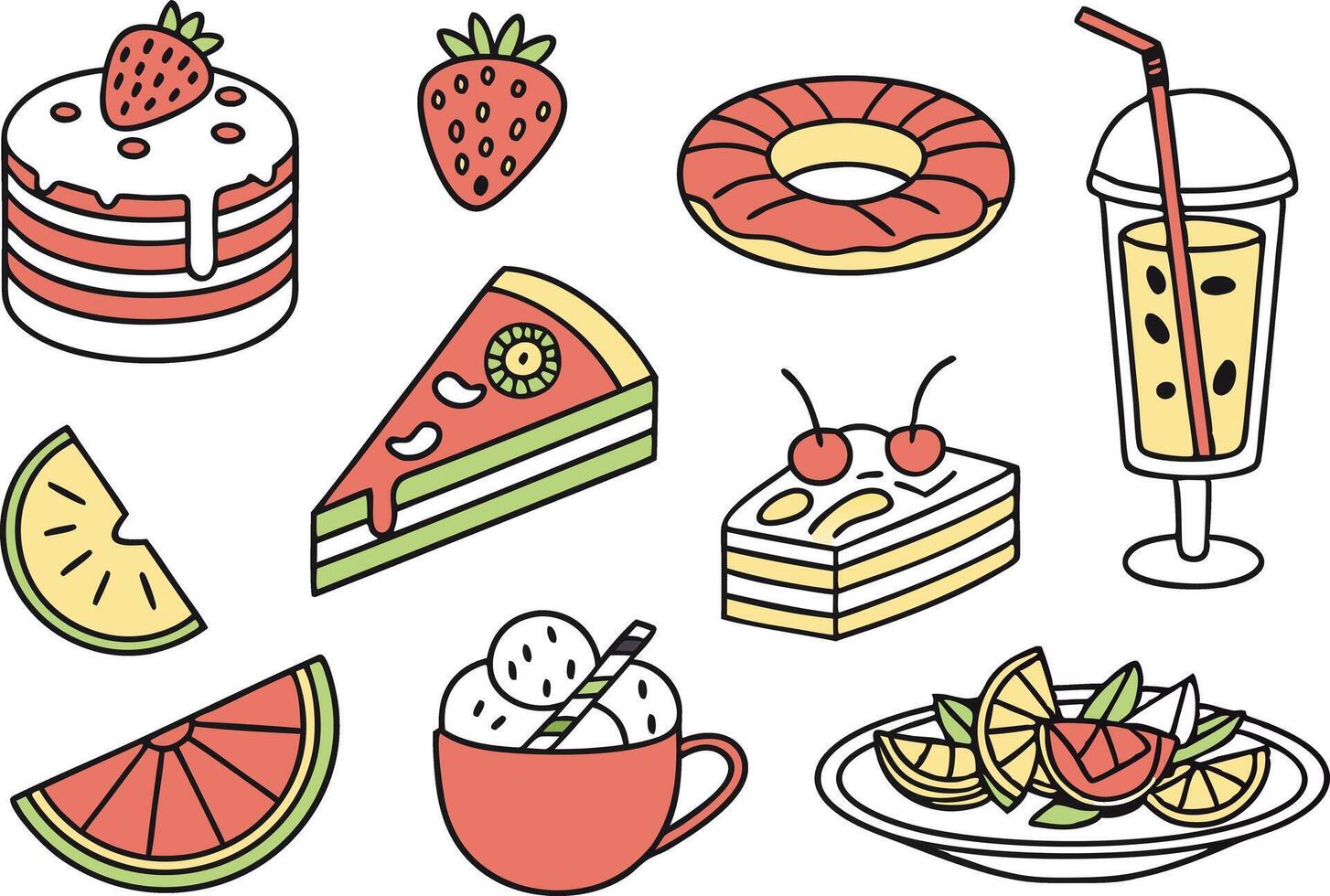 Colorful Food and Drink Illustration Set vector