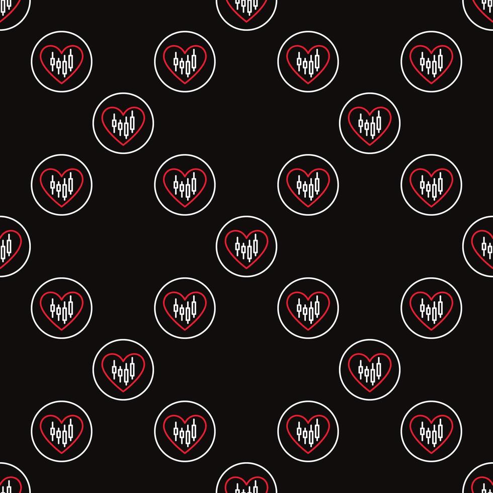 Circle with Heart and Investment Graph seamless pattern in outline style vector
