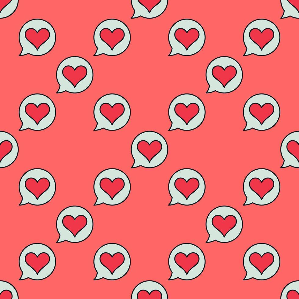 Speech Bubble with Cute Red Heart colored seamless pattern vector