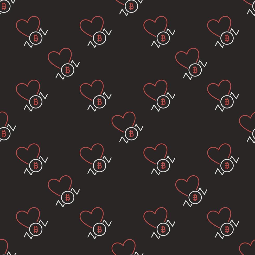 Heart and Bitcoin Financial Graph BTC Trading outline seamless pattern vector