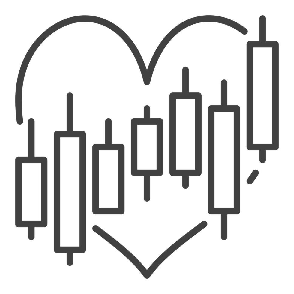 Candlestick Chart inside Heart Trading outline icon or symbol vector
