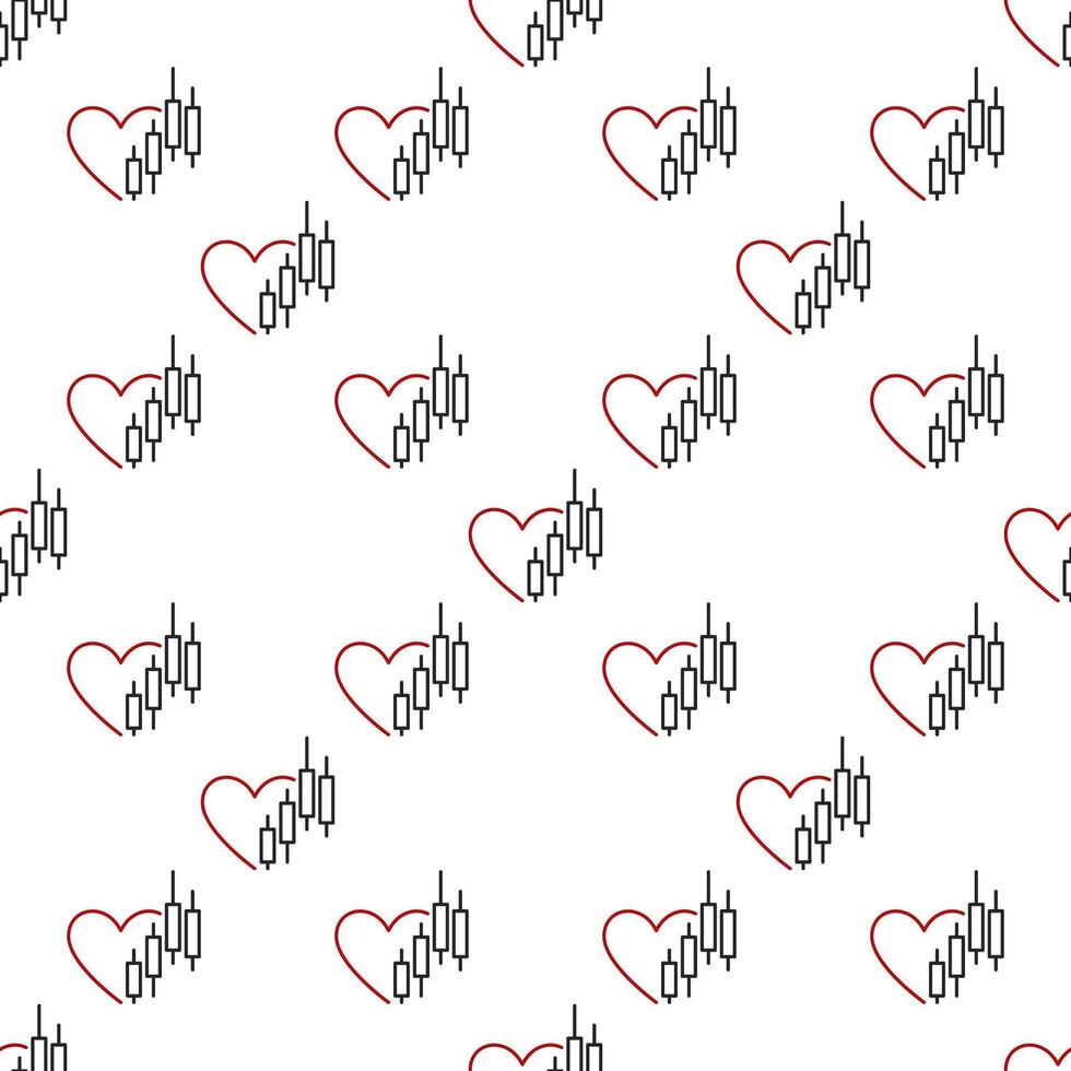Graph and Heart Combo I Love Trading seamless pattern in thin line style vector