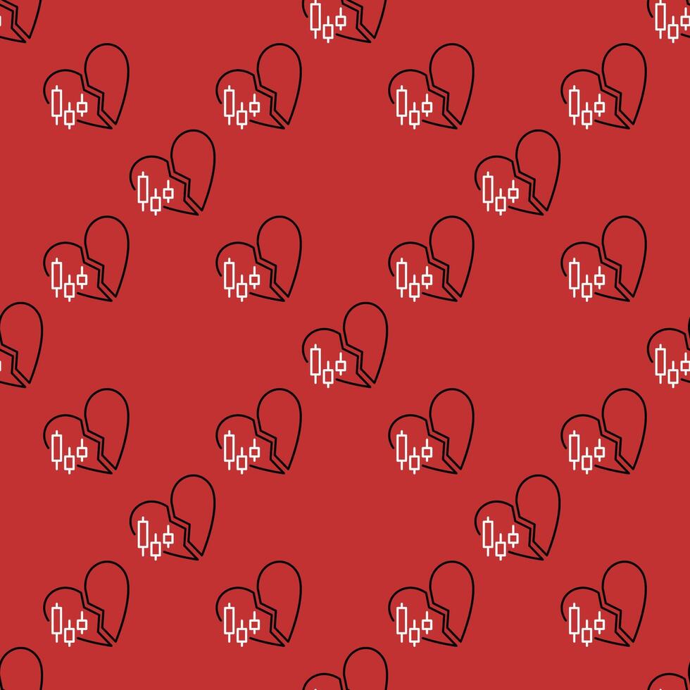 Candlestick Chart and Broken Heart Crypto Trading seamless pattern in outline style vector