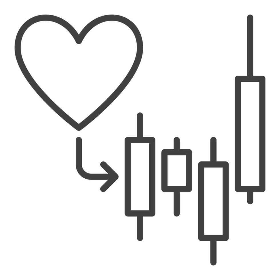 Financial Candlestick Chart and Heart linear icon or symbol vector