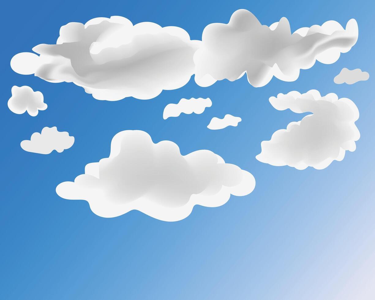 Realistic White Clouds in Blue Sky Background, Fluffy Cumulus Cloud Shapes vector