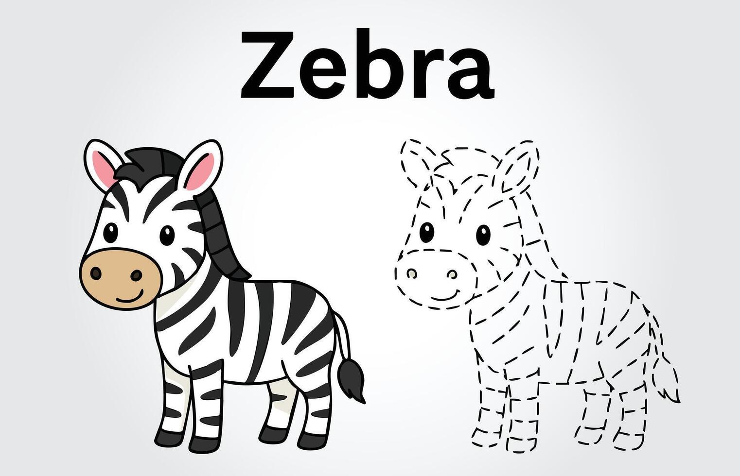 Kids book Zebra Tracing illustration template vector